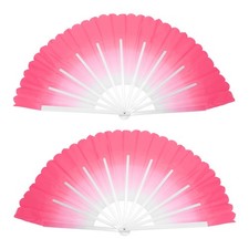 Folding Hand Silk Fan 24 , 1 Pair Left Right Plastic Fan, Pink
