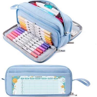 Federmäppchen, Stifteetui, Bleistifttasche, für Schule & Büro, Canvas, 3 Fächer