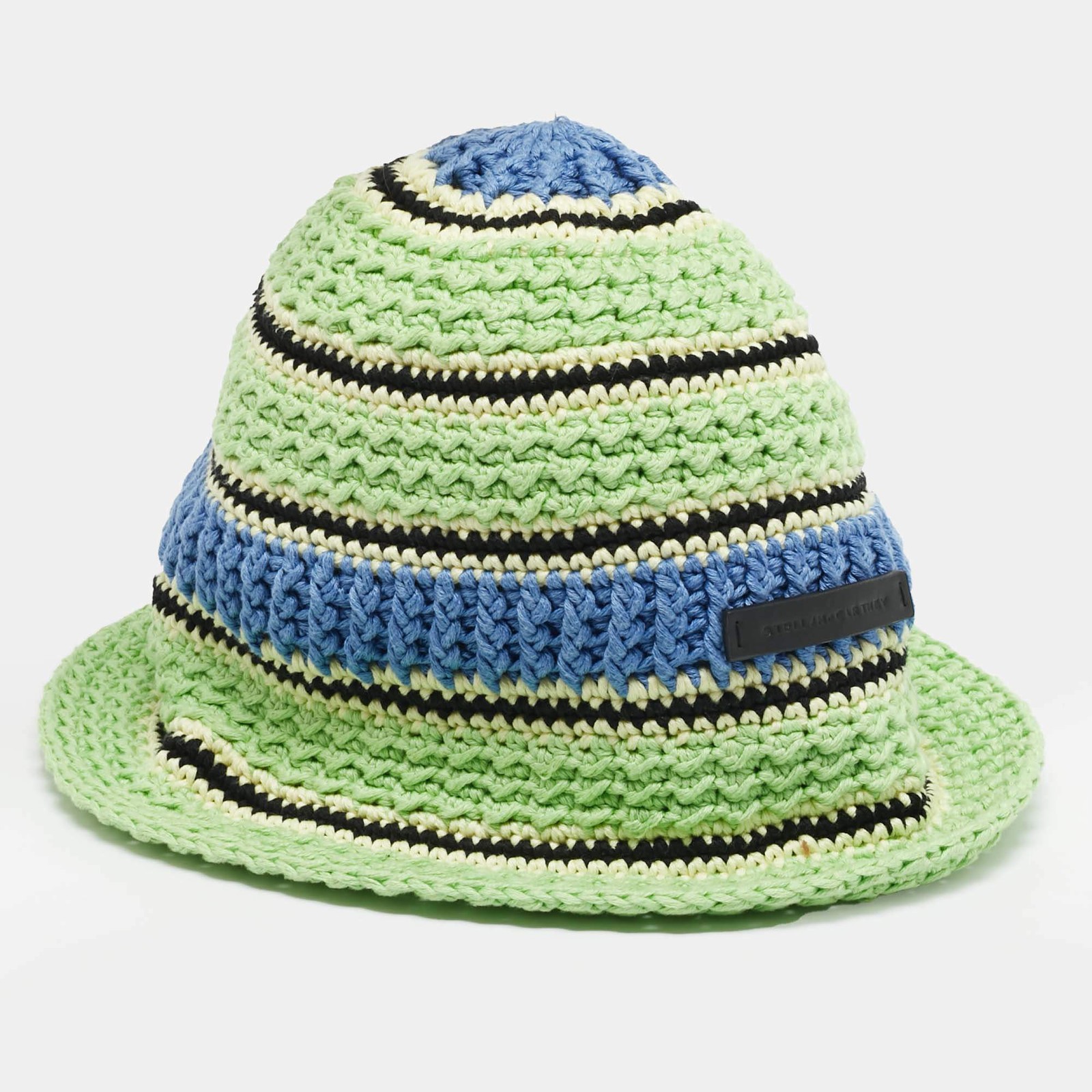 Stella McCartney Green Striped Crochet Bucket Hat Size 59
