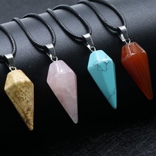 Natural Gemstone Crystal Energy Healing Pendant Cone Hexagonal Point Pendulum