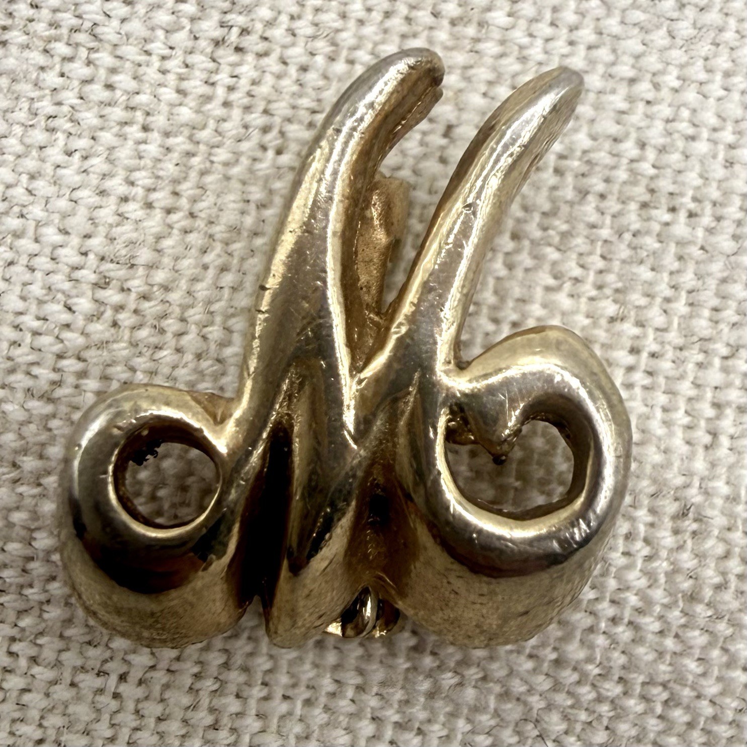 Vintage Gold Tone M Monogram Brooch Pin Mid Century Modernist