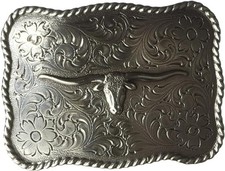 Nocona Mens Rectangle Scalop Steer Belt Buckle