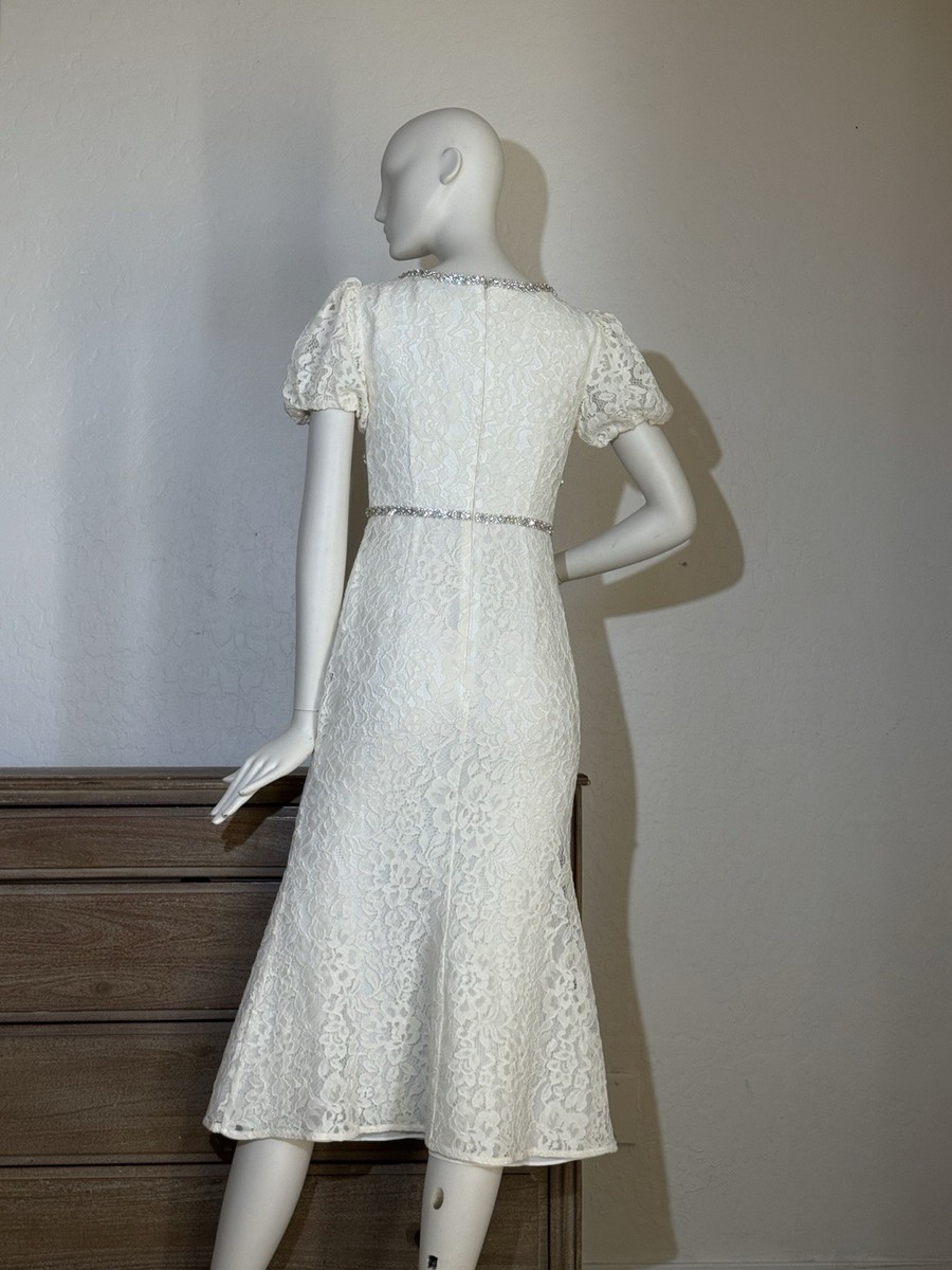 chinese dress ladies White Sequin Lace Midi Dress  self-portrait-US