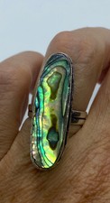 Antique Green Abalone White Bronze Silver Ring
