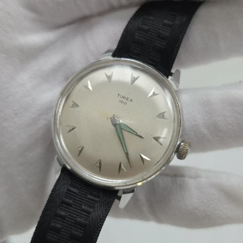 Vintage Timex 100 Mid-Century Classic Mens Watch Mechanical Wind Up 36mm Rare