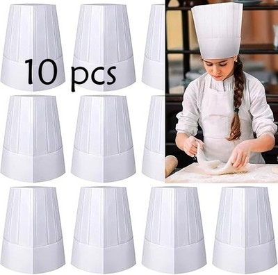 10 Pcs 9'' Tall Disposable White Paper Chef Hat Adjustable Toque Kitchen 