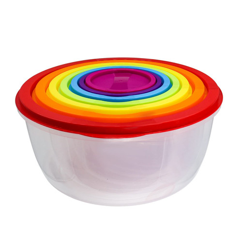 7Pcs Round Mixing Bowl Set Salad Bowl with Airtight Lids Plastic Nesting Mixi...