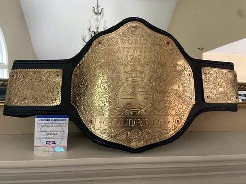 BILL GOLDBERG SIGNED & INSCRIBED “WHO’S NEXT!” WRESTLING CHAMPIONSHIP BELT PSA
