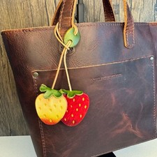 Strawberry Bag Charm Genuine Leather Crossbody Purse Charm Keychain NEW