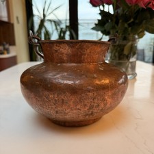 Vintage Hand-Hammered Copper Cauldron Pot with Swing Handle