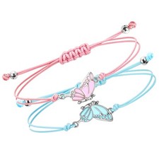 BFF Friendship Bracelets for 2, Adjustable Butterfly Matching Bracelets BFF Brac