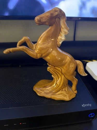 Van Briggle Pottery Dark Palomino Jumping Stallion Horse Figurine Signed Vintage