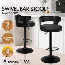 ALFORDSON 2x Bar Stools Adjustable 360° Swivel Padded Backrest Kitchen Pub Chair