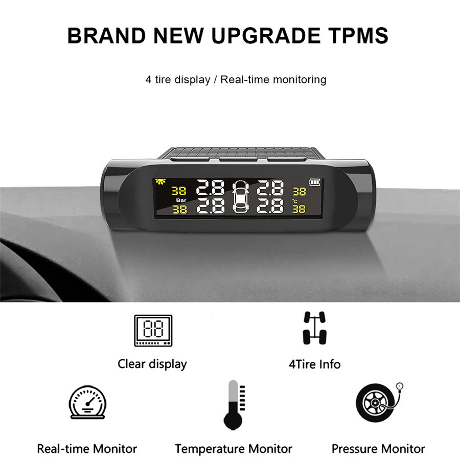 4 External Sensor Car TPMS Tire Pressure Temp Monitor System LCD Digital Display - Imagem 4 de 4