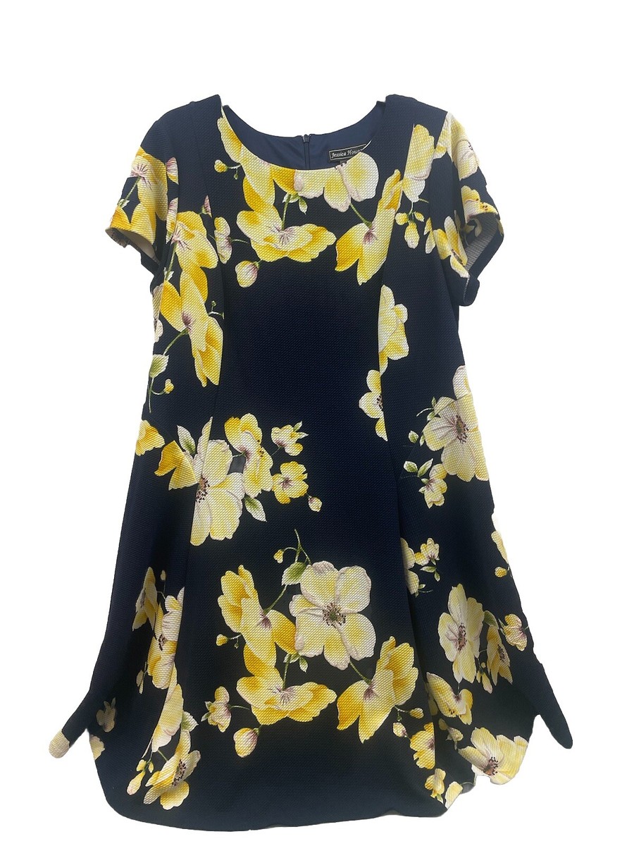 yellow navy blue dress Jessica Howard Womens Floral Short Sleeve Jewel Neck Knee Length Fit + Flare Size 16W Material:material have been waiting for! AVAILABLE! Free Shipping! Dixie tulle weddingg dress