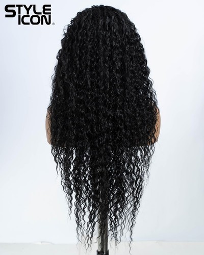 Style Icon Lace Front Wig 28” Curly Black Heat-Resistant Synthetic Hair 1B - Picture 4 of 7