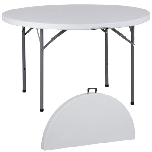 4 Ft Round White Plastic folding Table for Camping Picnic Party Indoor Outdoor