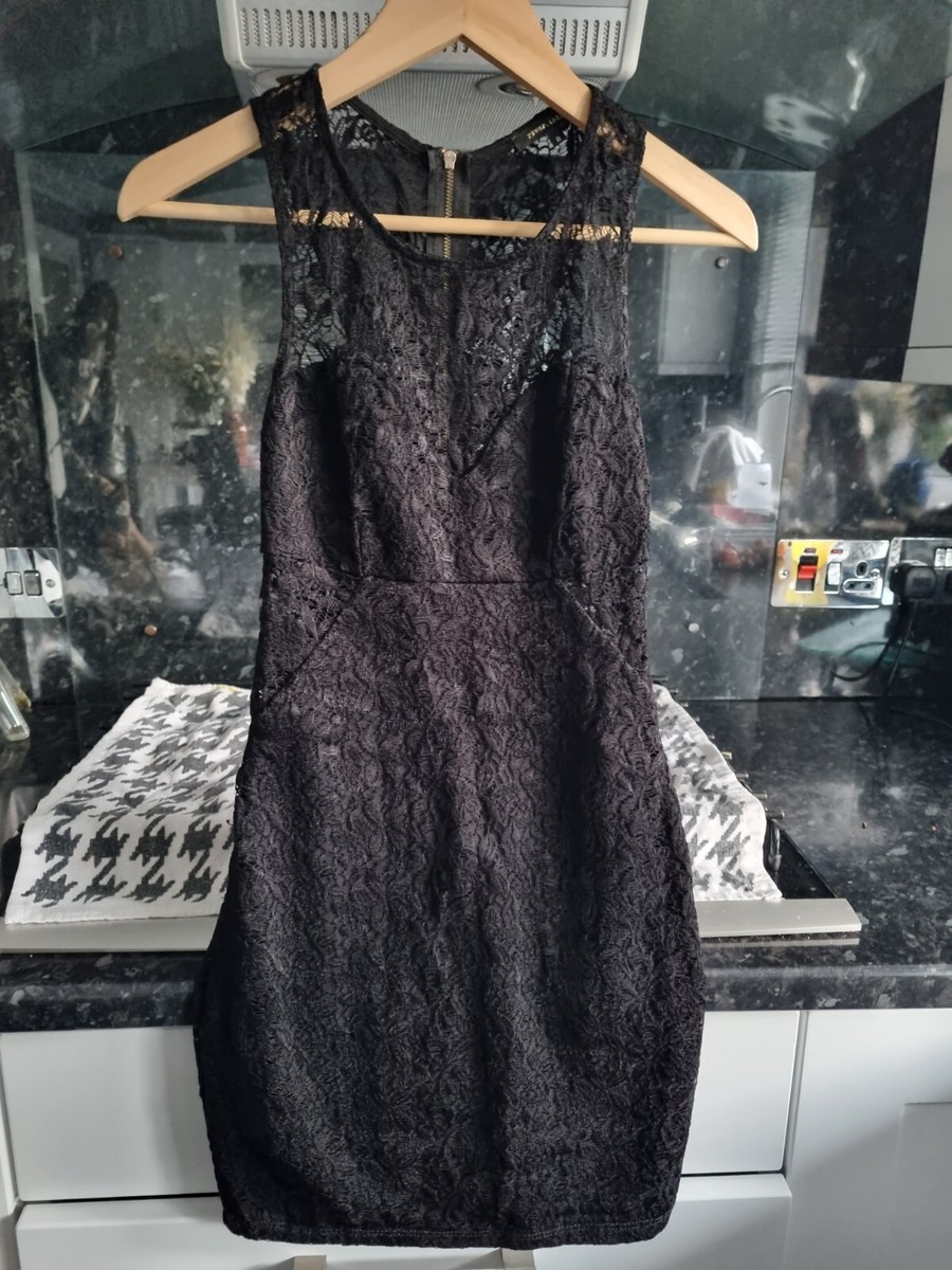 River Island Style Dress Lace Mesh Black Stretch Bodycon Shift