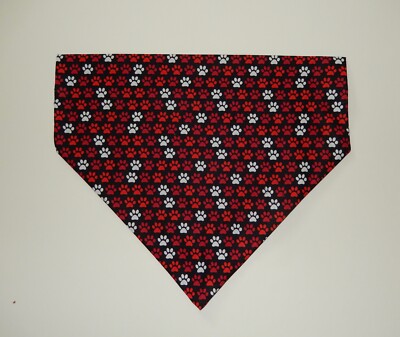 TINY RED & WHITE PAWS ON BLACK DOG SCARF/BANDANA--S, M, L