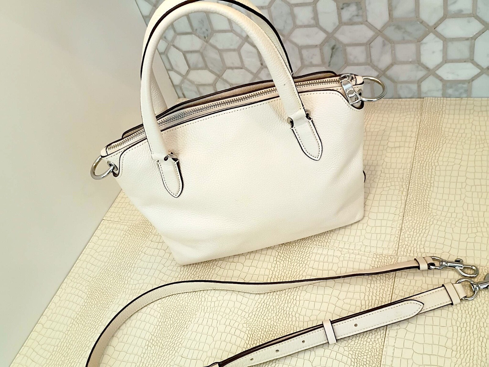 Coach 1317 Remi Crossbody Satchel CHALK/CREAM Pebbled Leather Silver Large image 9