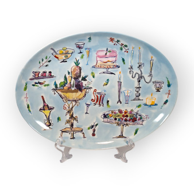 Crate & Barrel Platter Diane Bigda RSVP Oval Japan Porcelain 1998 Orig Sticker