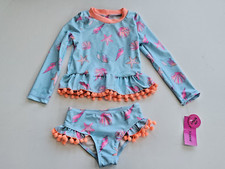 Betsey Johnson Girl's 2T L/S 2 Pc Rash Guard Tankini Swimsuit Blue Sea Shell