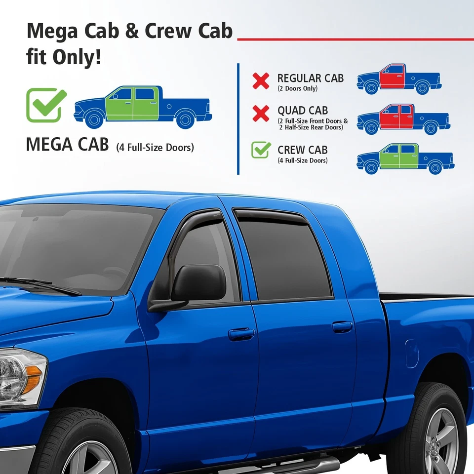 Sun Rain Visors 防风防雨罩适用于 2002 - 2008 道奇 RAM MegaCab — 第 3/4 张图片