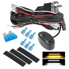 Dual Color Light Bar Wiring Harness Kit 16AWG Amber White w/ 12V 40A Relay 2Lead