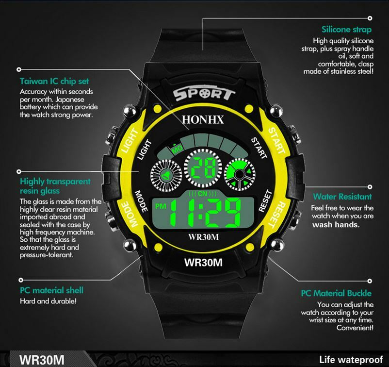 Orologio Digitale Uomo LED Quarzo Sportivo Gomma Rinforzata Quadrante