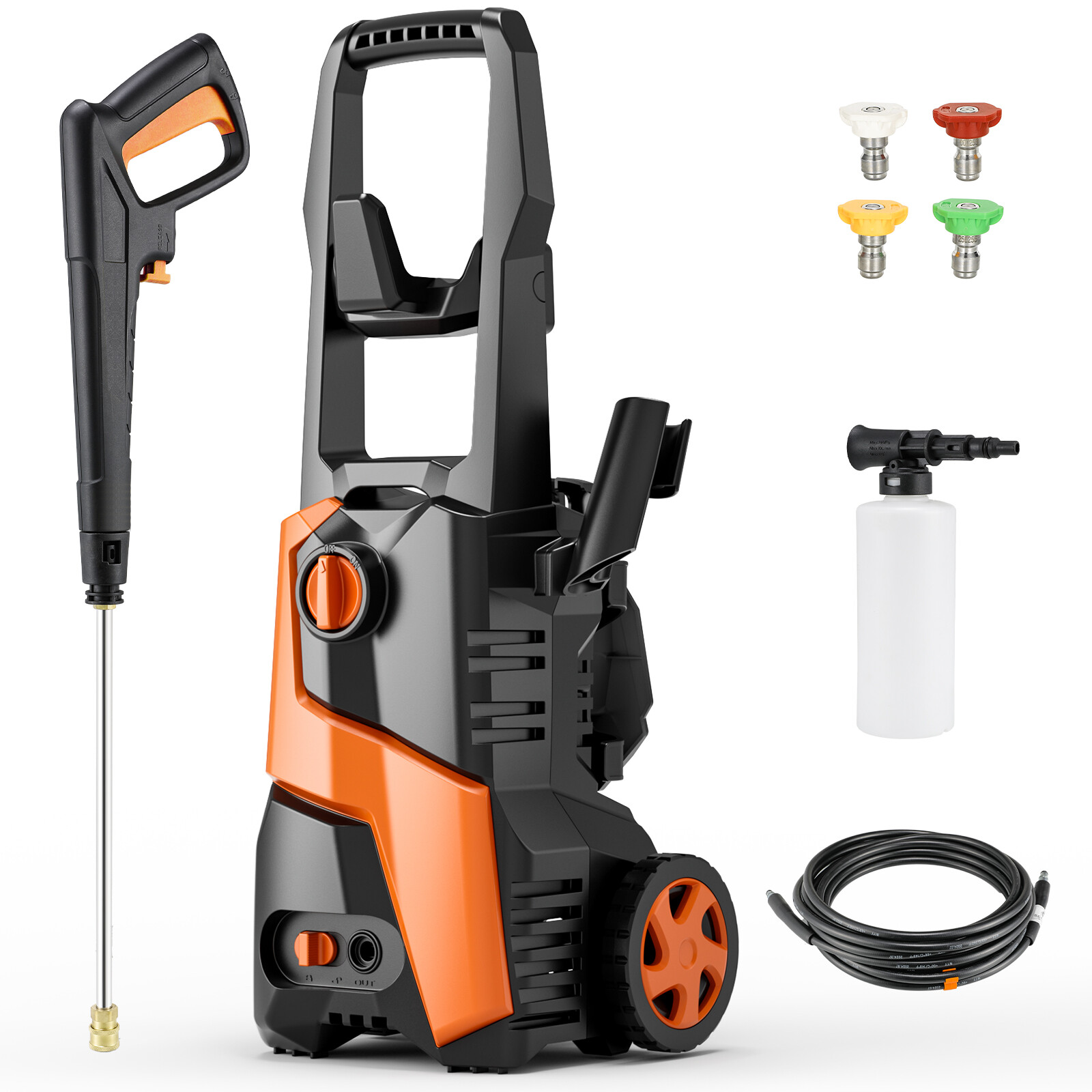 High-Power Electric Pressure Washer with Hose & 4 Nozzles for Cars, Patios