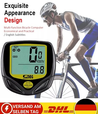 Kabellos Digital LCD Fahrradcomputer, inklusiv Batterien, Wasserdicht, Schwarz