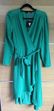 Very Size 10 Green Wrap Style Midi Dress V Neck Long Sleeves Occasion Bnwt BB1