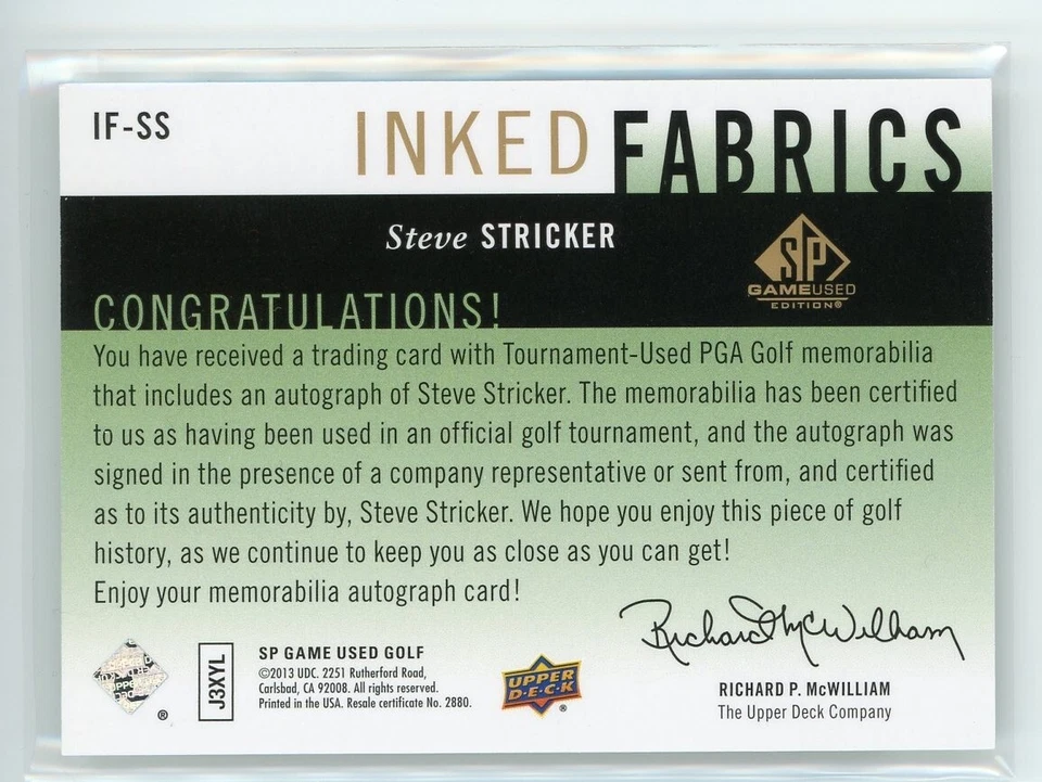 2014 SP Game Used Golf #IF-SS Steve Stricker Inked Fabric /65 Foto 2 de 2