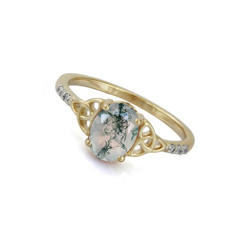 Celtic Irish Natural Moss Agate Ring Trinity Knot 925 Silver Wedding Women Ring - Picture 2 of 5