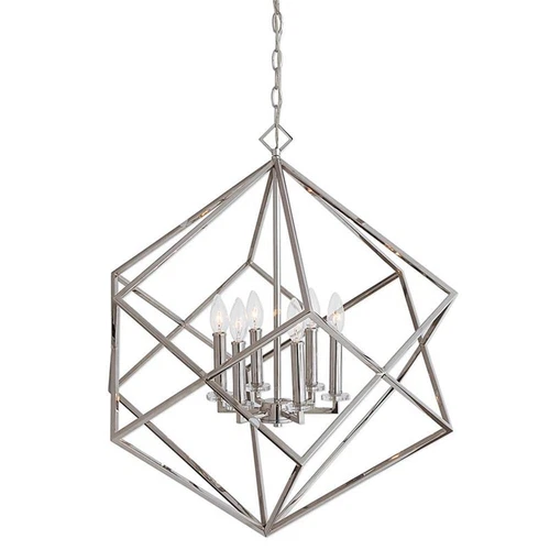 Uttermost Euclid 6-Light Steel and Crystal Cube Pendant Light in Nickel - Picture 1 of 8
