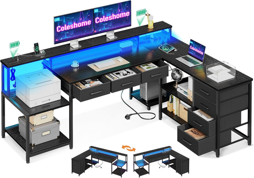 Tavolo Da Gaming Con Luci LED RGB, Scrivania Angolare Con 7 Cassetti E Ampio Spa - Foto 12 di 12