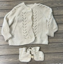 Vintage White Ivory Cream Baby Cardigan With Booties