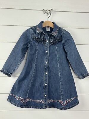 Girls GYMBOREE Sz 4 Denim l/s Jean Dress Western Embroidered Park City Luxe  | eBay