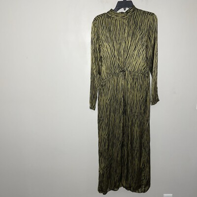 PETERSYN Zuma Maxi Dress Women Large Olive Green Zebra Print Long Sleeve |  eBay