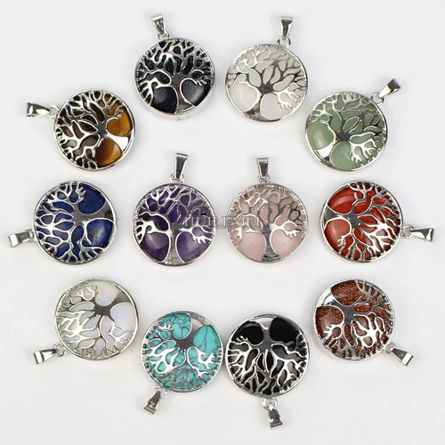 12pcs Natural Stone Crystal Quartz Tree of Life Pendants Reiki Healing Amulet - product listing photo