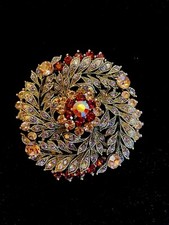 Vintage Aurora Borealis Crystal Rhinestone Dazzling Button Pin Brooch