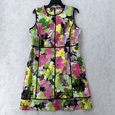 Calvin Klein Sheath Dress Womens 16 Sleeveless Multicolored Pink Green Floral
