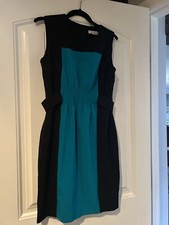 Calvin Klein Dress Size 6 Teal Black Colorblock Career Sleeveless Sheath Pencil