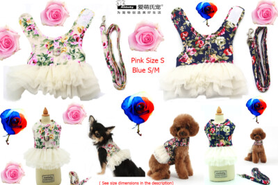 Ambaby Small,Medium Washable Floral Pad Dog Dress Harness Leash Mesh Puppy Vest