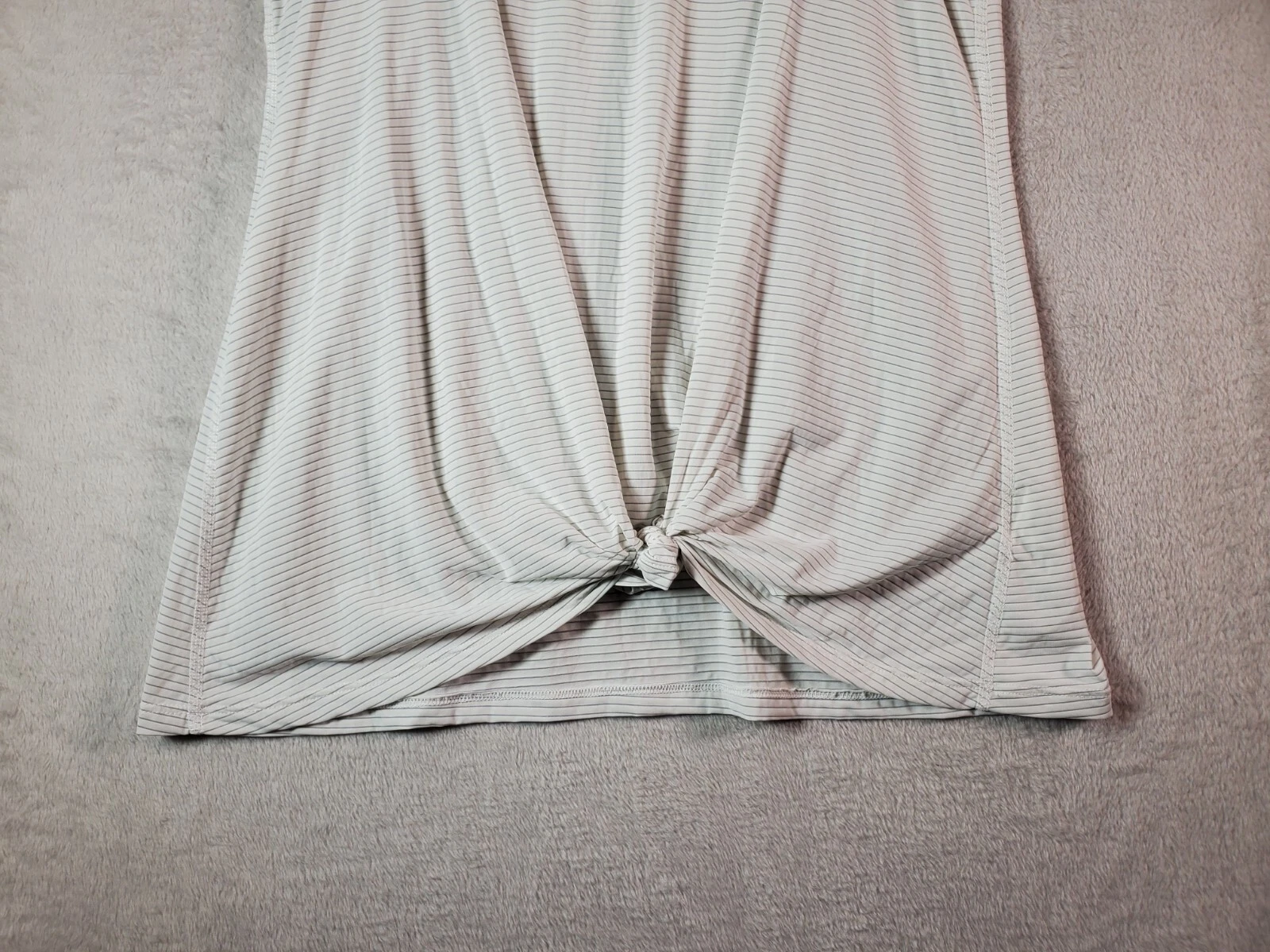 beyond-yoga striped nylon sleeveless v neck knot hem tank-top