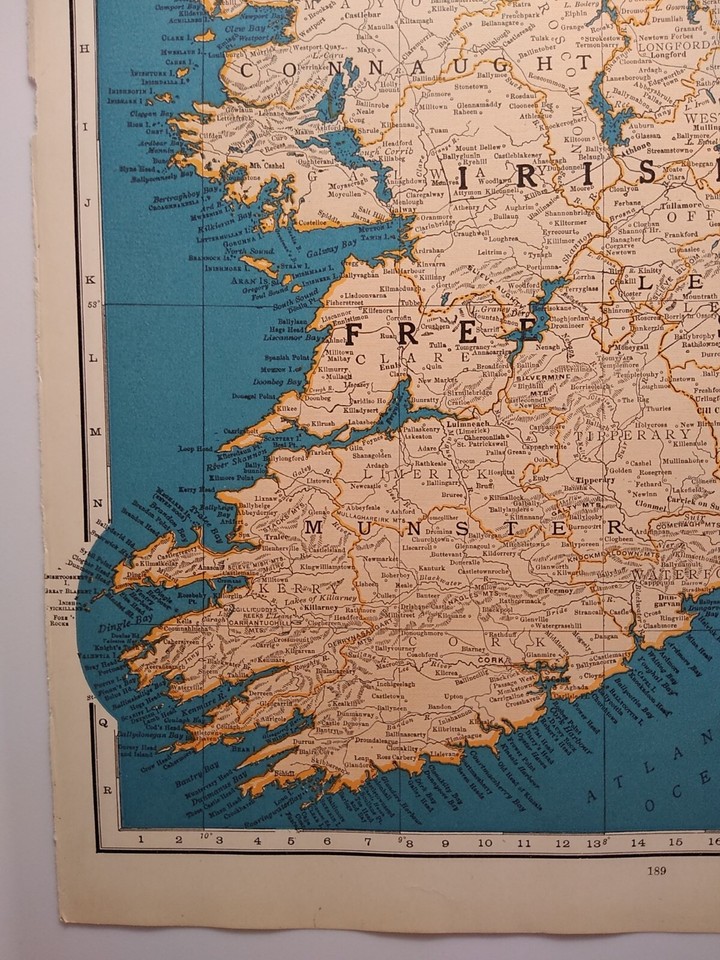 1937 Antique IRISH FREE STATE Authentic Old Atlas Map Rand McNally