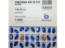 Sapphire, Preciosa Czech MC OVAL Stones 14x10mm, 12 pieces, Gold Foiled, P599