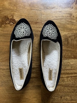 Birdies The Starling Black Velvet Loafers Gold Floral Embroidery Flats Women s 8