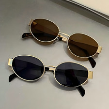 Retro Oval Sunglasses for Women Men, Vintage Metal Frame Fashion Shades, 90s Sty