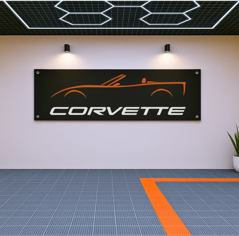Corvette C6 Convertible Flag Banner 71x24" – Garage Wall Decor for Car Fans - Image 2 of 4